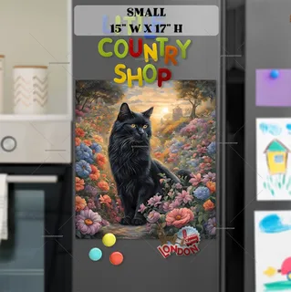 Preview of Black Cat in the Cottage Garden magnet in Small size.