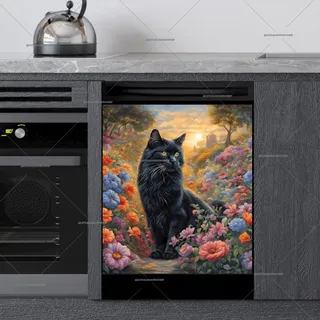 Preview of Black Cat in the Cottage Garden magnet.