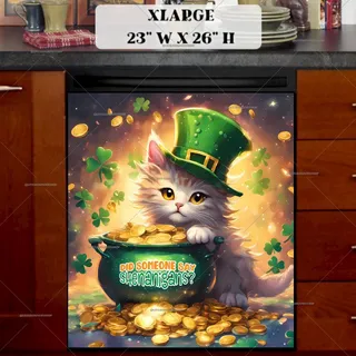 Preview of St. Patrick Day Kitten and Gold magnet in Extra Large size.