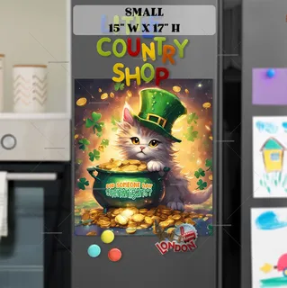 Preview of St. Patrick Day Kitten and Gold magnet in Small size.