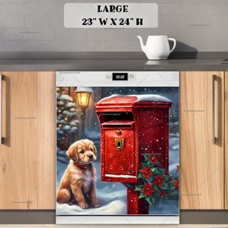 Preview of Puppy Waiting for the Christmas Mail magnet in Large size.