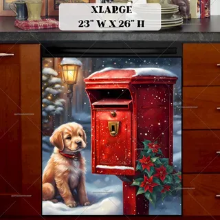 Preview of Puppy Waiting for the Christmas Mail magnet in Extra Large size.