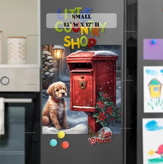 Preview of Puppy Waiting for the Christmas Mail magnet in Small size.