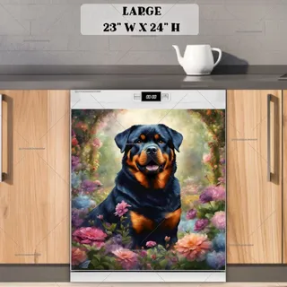 Preview of Cute Rottweiler and Flowers magnet in Large size.