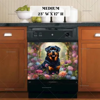 Preview of Cute Rottweiler and Flowers magnet in Medium size.