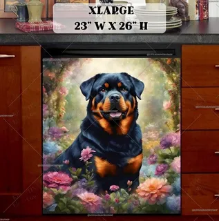 Preview of Cute Rottweiler and Flowers magnet in Extra Large size.