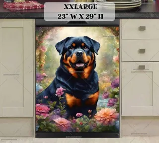 Preview of Cute Rottweiler and Flowers magnet in XX Large size.