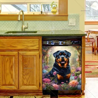 Preview of Cute Rottweiler and Flowers magnet.