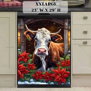 Preview of Christmas Cow and Poinsettias magnet in XX Large size.