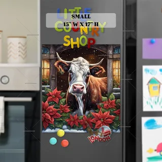 Preview of Christmas Cow and Poinsettias magnet in Small size.