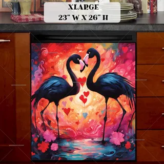 Preview of Black Valentine’s Day Flamingos magnet in Extra Large size.