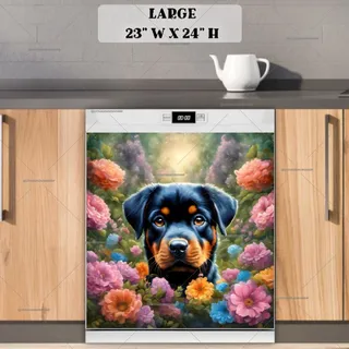 Preview of Cute Rottweiler Puppy in the Garden magnet in Large size.