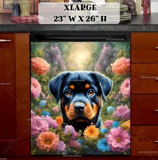 Preview of Cute Rottweiler Puppy in the Garden magnet in Extra Large size.