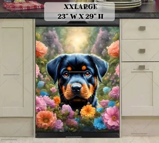 Preview of Cute Rottweiler Puppy in the Garden magnet in XX Large size.