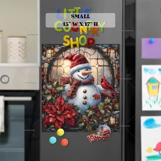 Preview of Stained Glass Snowman and Cardinal magnet in Small size.