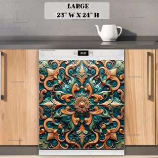 Preview of Gold and Teal Tooled Leather Design magnet in Large size.