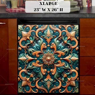 Preview of Gold and Teal Tooled Leather Design magnet in Extra Large size.