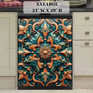 Preview of Gold and Teal Tooled Leather Design magnet in XX Large size.