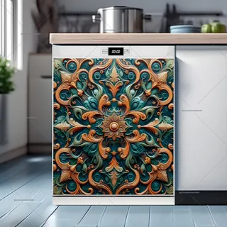 Preview of Gold and Teal Tooled Leather Design magnet.