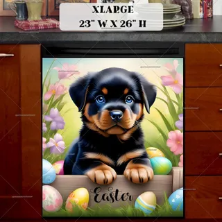 Preview of Cute Easter Rottweiler Puppy magnet in Extra Large size.