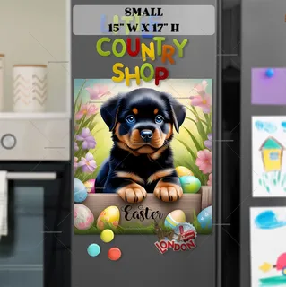 Preview of Cute Easter Rottweiler Puppy magnet in Small size.