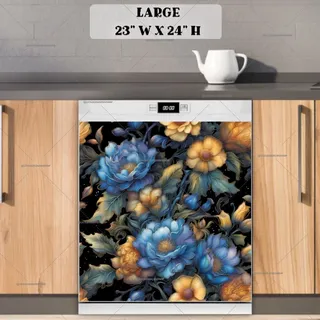 Preview of Blue and Yellow Folklore Flowers magnet in Large size.