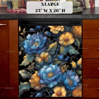 Preview of Blue and Yellow Folklore Flowers magnet in Extra Large size.