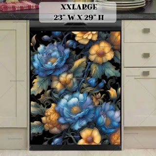 Preview of Blue and Yellow Folklore Flowers magnet in XX Large size.