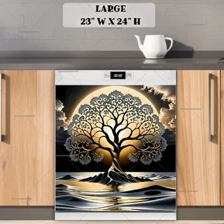 Preview of Gold and Grey Zen Tree in the Lake magnet in Large size.