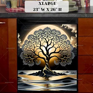 Preview of Gold and Grey Zen Tree in the Lake magnet in Extra Large size.