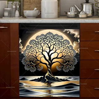 Preview of Gold and Grey Zen Tree in the Lake magnet.