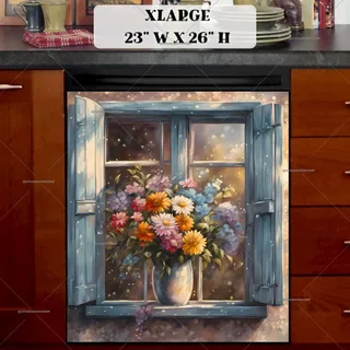 Preview of Flowers at the Farmhouse Window magnet in Extra Large size.