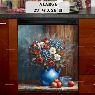 Preview of Blue Teapot with Flowers and Fruit magnet in Extra Large size.