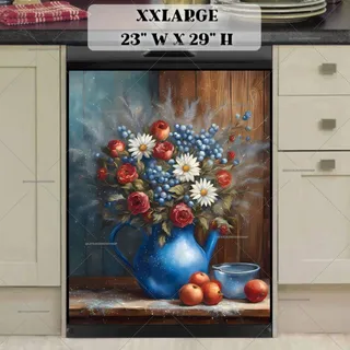 Preview of Blue Teapot with Flowers and Fruit magnet in XX Large size.