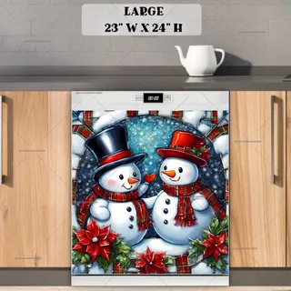 Preview of Two Stained Glass Snowman magnet in Large size.