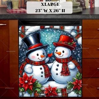 Preview of Two Stained Glass Snowman magnet in Extra Large size.