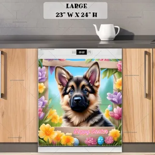 Preview of Easter German Shepherd Puppy magnet in Large size.