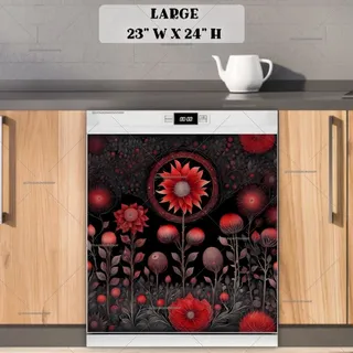 Preview of Pretty Red Folk Flowers magnet in Large size.