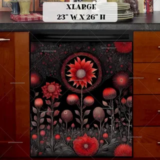 Preview of Pretty Red Folk Flowers magnet in Extra Large size.