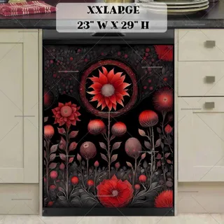 Preview of Pretty Red Folk Flowers magnet in XX Large size.