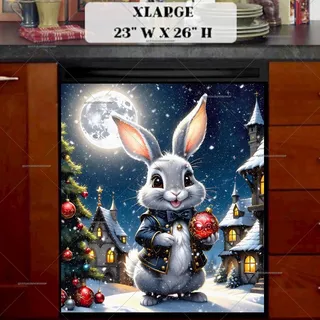 Preview of Victorian Christmas Town and Bunny magnet in Extra Large size.