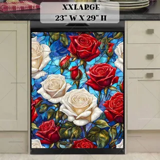 Preview of Stained Glass White and Red Roses magnet in XX Large size.