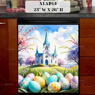 Preview of Easter Church and Eggs magnet in Extra Large size.