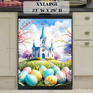 Preview of Easter Church and Eggs magnet in XX Large size.