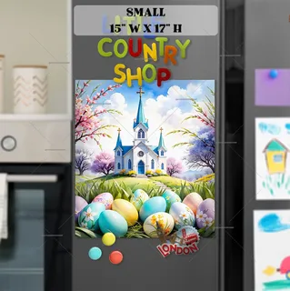 Preview of Easter Church and Eggs magnet in Small size.