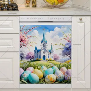 Preview of Easter Church and Eggs magnet.