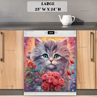 Preview of Valentine’s Day Kitten with Roses magnet in Large size.