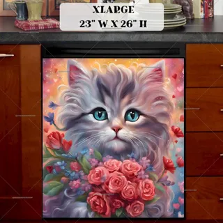 Preview of Valentine’s Day Kitten with Roses magnet in Extra Large size.