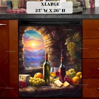 Preview of Wine Bottles and Fruit in the Sunset magnet in Extra Large size.