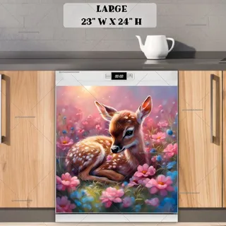 Preview of Little Fawn in Pink Flowers magnet in Large size.